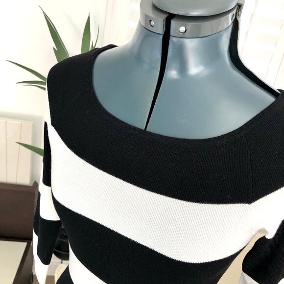 INC International Concepts Black and White Striped Knit Mini Dress, Size XS - Picture 2 of 6